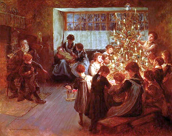 Albert chevalier Tayler, the Christmas tree, oil painting, 1911