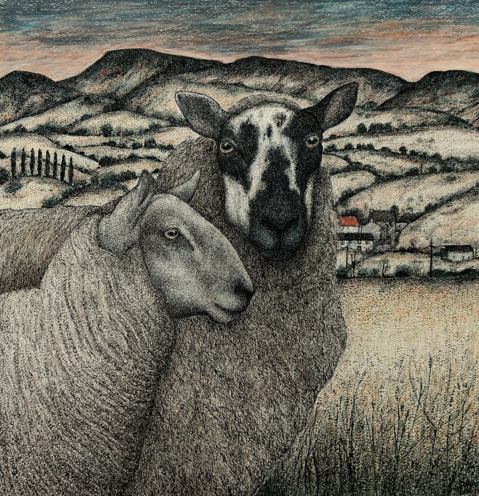 Seren Bell, Late Summer, 2021, mixed media, 41 cm x 38cm, Fosse Gallery, Stow on the Wold