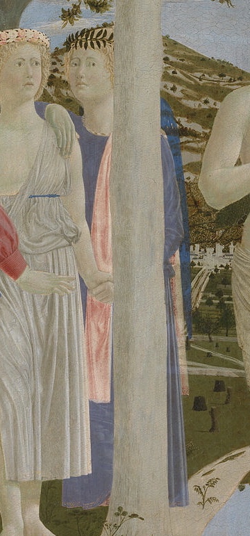 Piero della Francesca, The Baptism of Christ, c1440s (detail). Learning to look at paintings, Mary Acton.