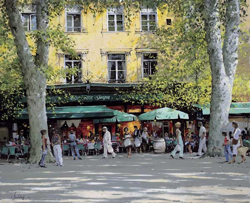 Jeremy Barlow, Les Deux Garçons, 2008, giclee print on paper, 60cm x 49cm. Jeremy Barlow, Les Deux Garçons, print on paper., Holt, Llewelyn Alexander, Aix en Provence.