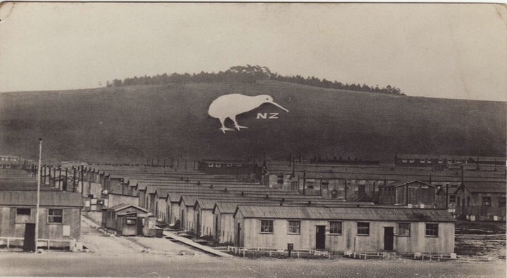 The Bulford Kiwi, chalk excavation above Sling Camp (now replaced) near Bulford Camp, Wiltshire, England.