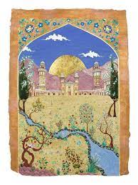 Mobeen Akhtar, Garden of Reflection, 2018, pigment, gum Arabic and 24ct gold on wasli paper. Southampton, Islamic art, Manifesting the Unseen