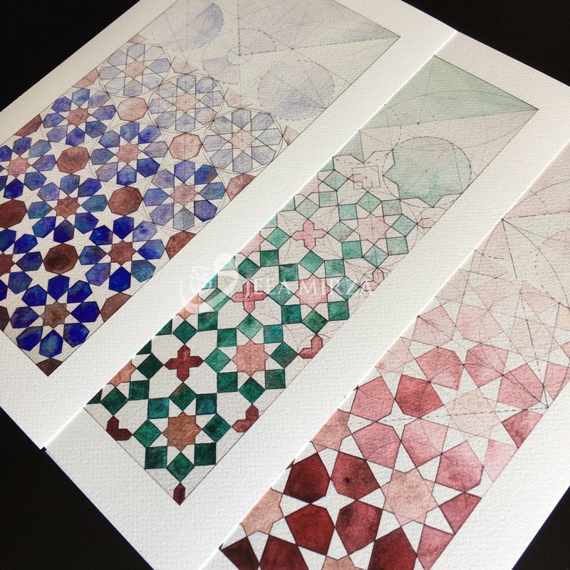 Jeea Mirza, Evolution (Red, Blue & Green), 2017, watercolour. © Jeea Mirza, Southampton, Islamic art, manifesting the Unseen 