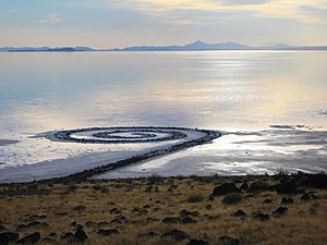 Robert Smithson, Spiral Jetty, 1970, basalt, salt and water, 4.5m x 4572m, Rozel Pint, Great Salt Lake, Utah.