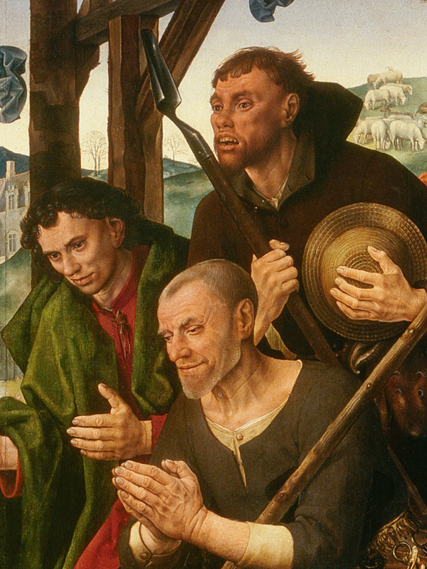 Hugo van der Goes, The Portinari Altarpiece, 1475, Detail showing the Shepherds. Uffizi Gallery Florence.