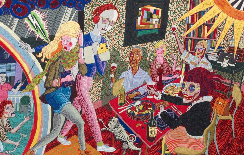 Grayson Perry, Expulsion from Number 8 Eden Close (detail) 2012, tapestry of wool, cotton, acrylic, polyester and silk, 200cm x 400cm.