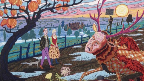 Grayson Perry, The Upper Class at Bay (detail) 2012, tapestry of wool, cotton, acrylic, polyester and silk, 200cm x 400cm.