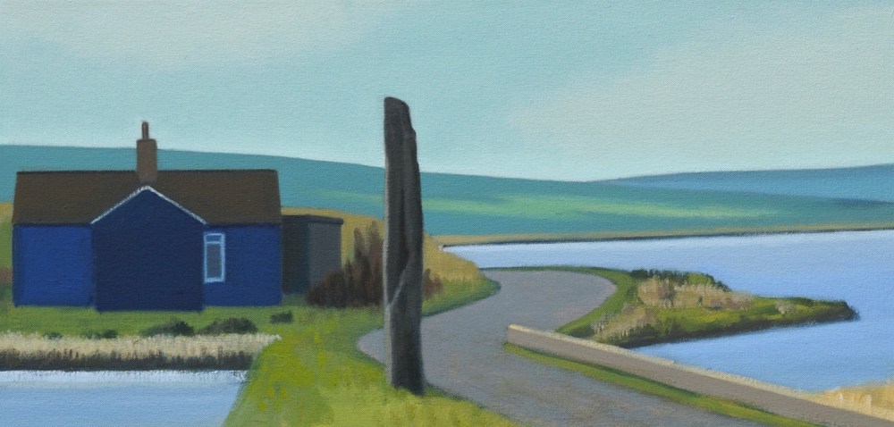 Alex Lowery, Orkney 4, 2021, 25cm x 50cm, oil on canvas, on display at Sladers Yard, West Bay, Dorset.
