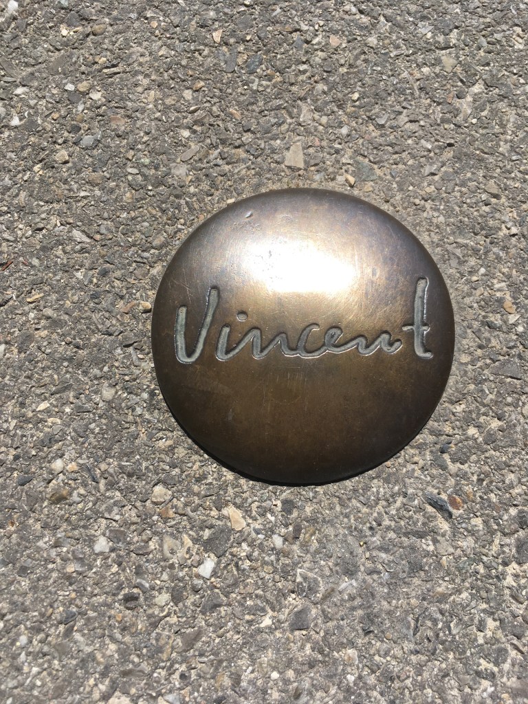 Vincent, brass pavement stud, St Remy de Provence, France, Vincent Van Gogh.