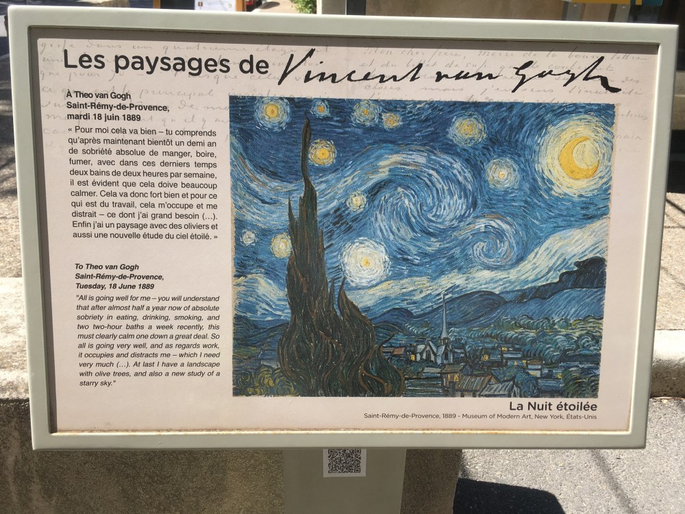 Vincent Van Gogh, The Starry Night, 1889, imaged based on the original illustrating walking tour in St Remy de Provence, France.