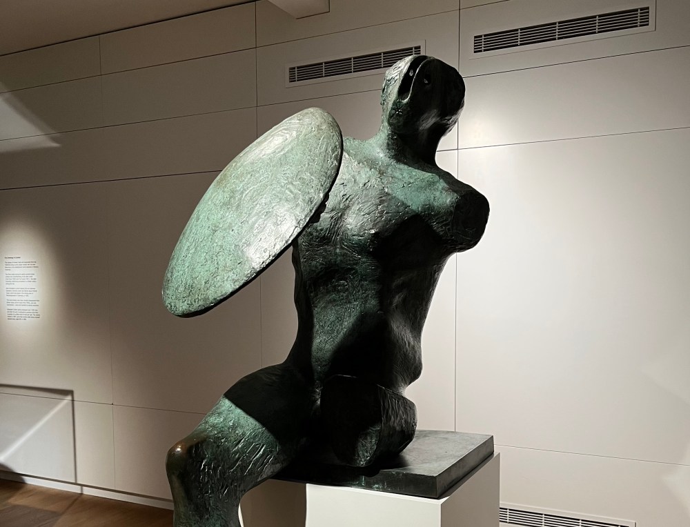 Henry Moore, Warrior with Shield, 1953-54, Bronze, Henry Moore Family, on display at St Albans Art Gallery.