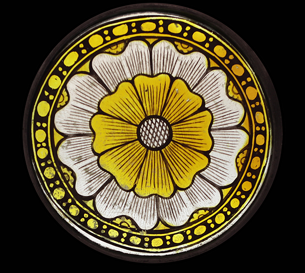 C15 fragment of silver stained glass, St Andrews, Trent, Dorset.