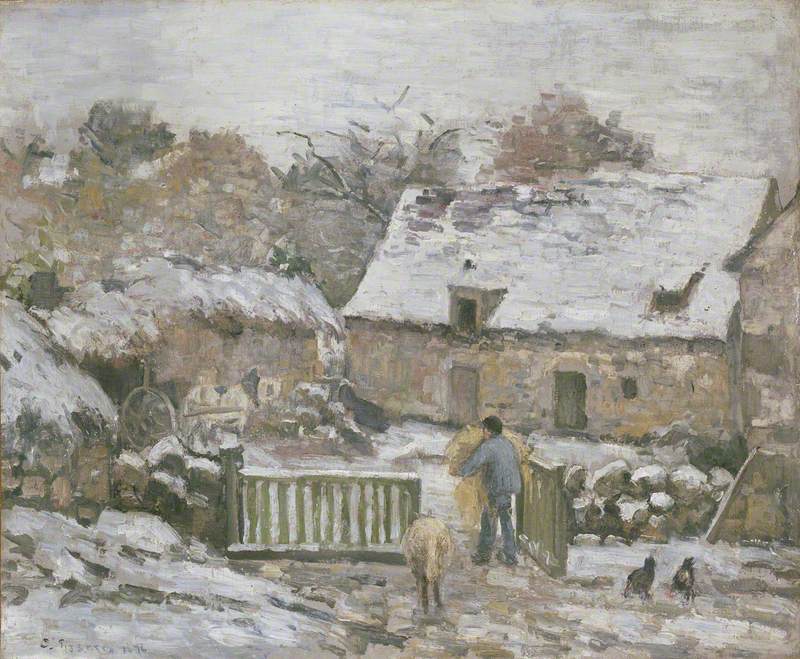 Camille Pissarro, Farm at Montfoucault: Snow Effect, 1874-1876, oil on canvas, 65cm x 54cm, The Ashmolean Museum, Oxford. January painting of the month