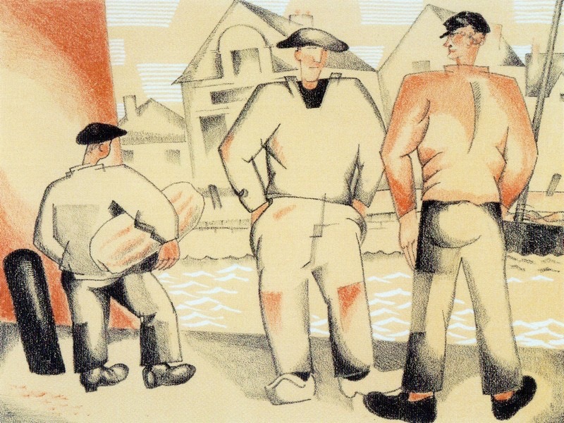 Jean-Émile Laboureur, Three Fishermen on the Quay.