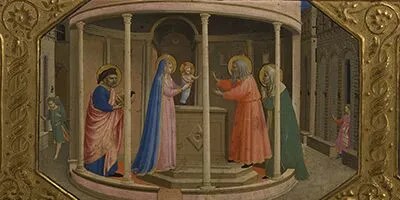 Fra. Angelico, The Annunciation, c1430, detail of pradella showing Mary’s Presentation to the Temple, The Prado, Madrid.