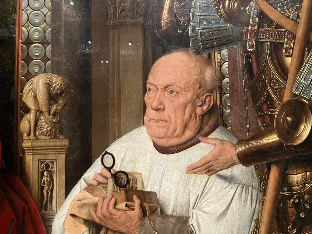 Jan Van Eyk, The Madonna with Canon Joris van der Paele (detail), 1436, oil on board, 112cm x 157cm, The Groeningemuseum, Bruges.