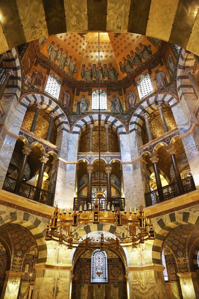 The Barbarossa Chandelier, c1165, The Octagon, Aachen Cathedral. Germany.