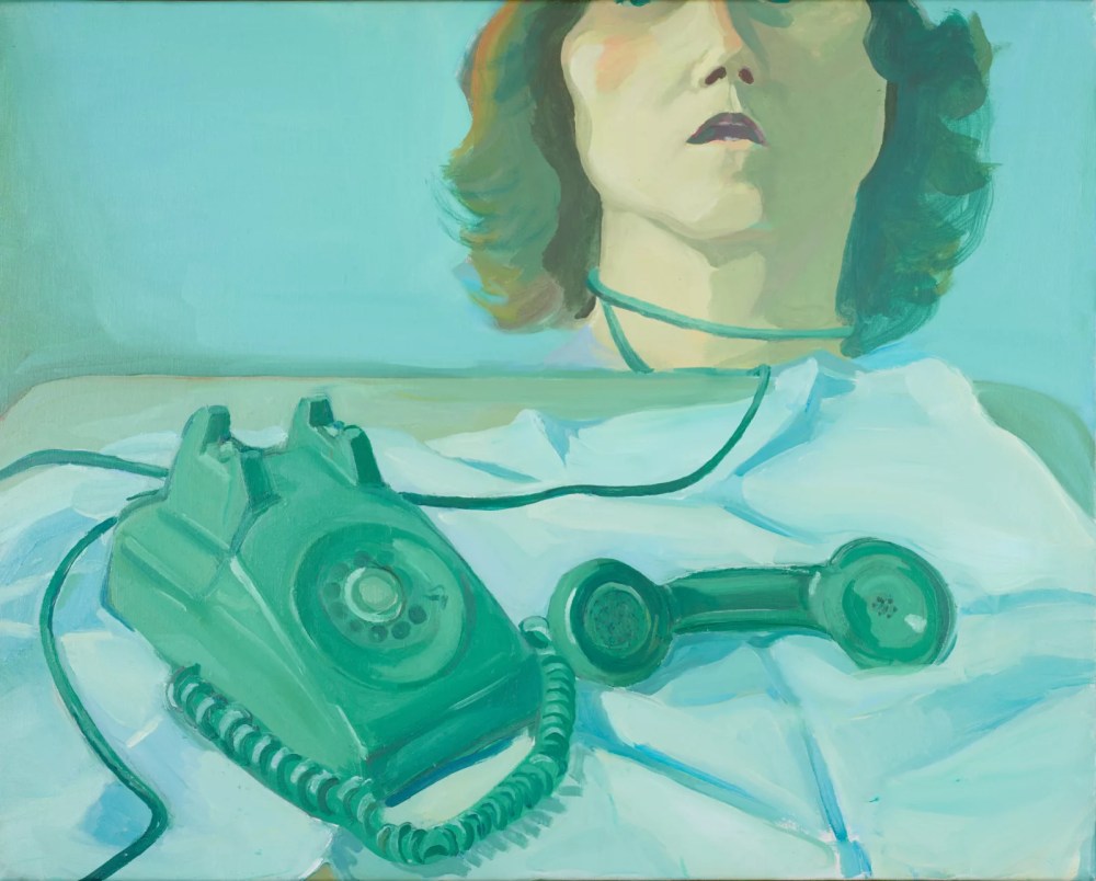 Maria Lessing, Self Poertrait with Telephone, 1973, oil on canvas, 73cm x 90 cm, Lentos Art Museum, Linz.