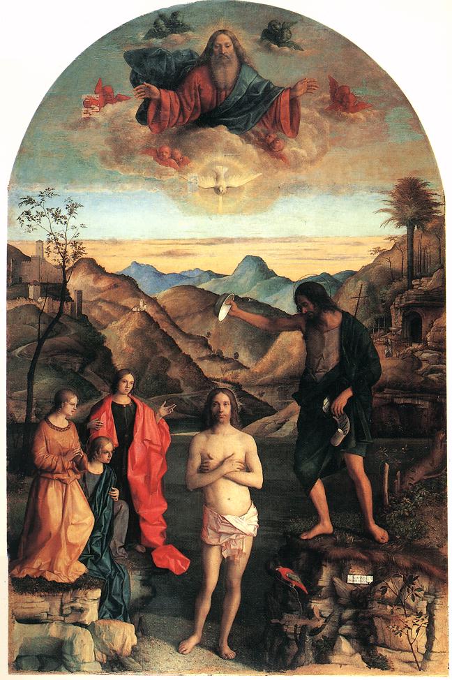 Giovanni Bellini, The Baptism of Christ, c1500, tempera on board, 400cm x 263cm, the Church of Santa Corona, Vicenza, Italy.