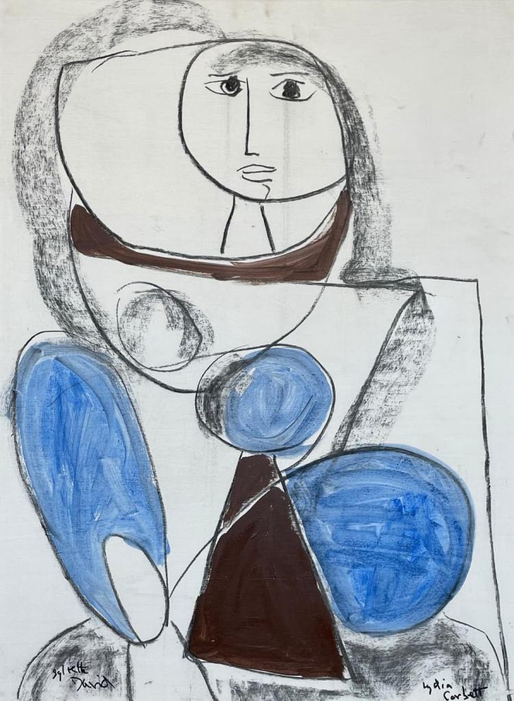 Lydia Corbett, Memories of Vallauris, oil and charcoal on board, 92cm x 62.5cm.