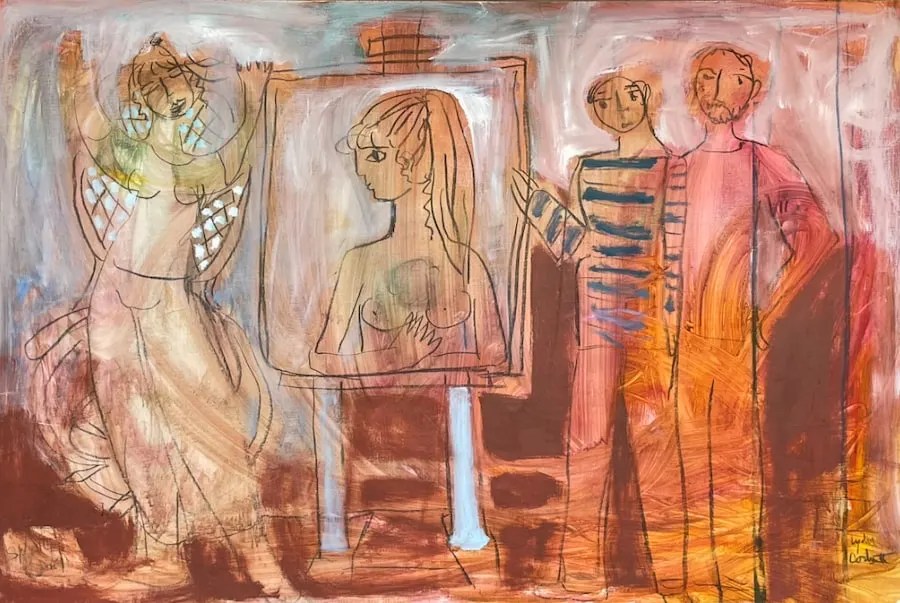 Lydia Corbett, The Dance of the Music, acrylic and charcoal on board, 81cm x 122cm.