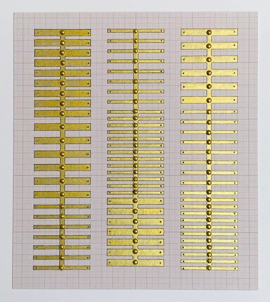 Toni Davey, Three Angels, ink and brass on dry mounted card, 40cm x 36cm, 2020. Somerton Arts Centre.