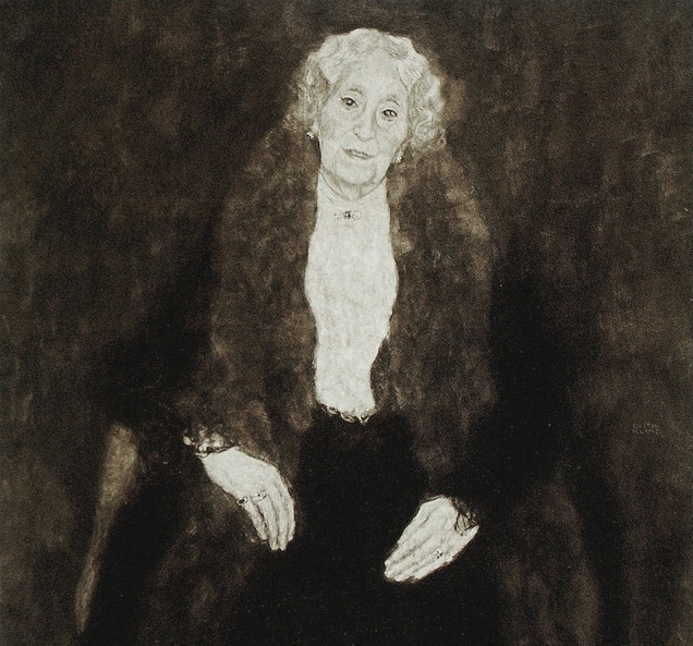 Gustav Klimt, Portrait of Charlotte Pulitzer (detail), 1915, Oil on canvas, 98cm x 98cm, Presumed lost in 1945.