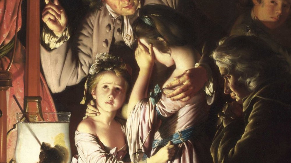 Joseph Wright of Derby, An Experiment on a Bird in the Air Pump, 1768, (detail), oil on canvas, 183cm x 244cm, The National Gallery London.