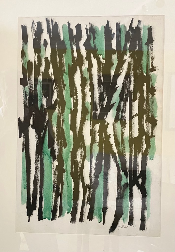 William Gear, Green and Black Verticals, 1954, mixed media on paper, 37cm x 54cm, Private Collection.