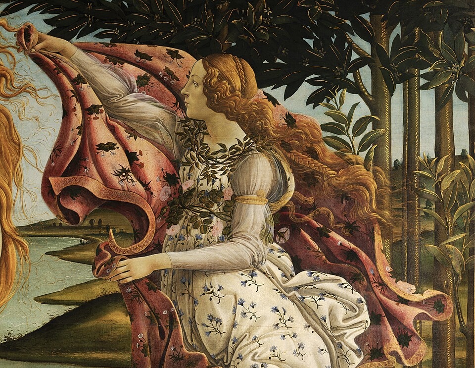 Sandro Botticelli, The Birth of Venus, (detail) 1484-86, tempera on canvas, 173cm x 280cm, Uffizi Gallery, Florence.