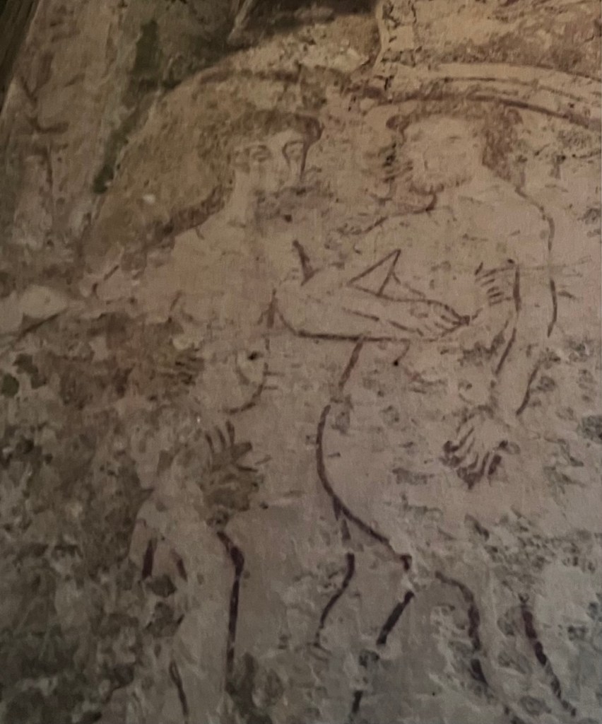 C14 red ochre wall painting depicting Adam & Eve, St George’s at Kelmscott, Oxfordshire.