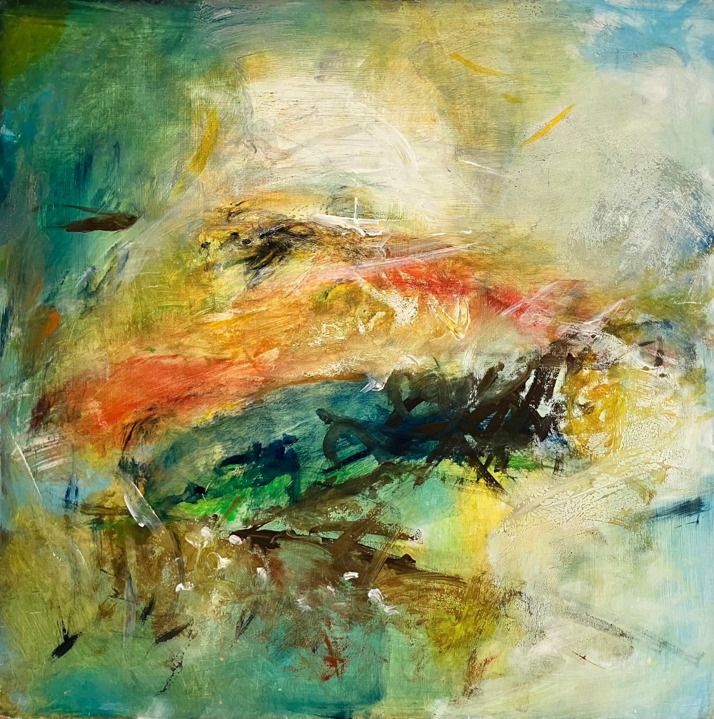 Yasmin David, Untitled (Blue and Yellow Landscape), c1998, oil on board, The Thelma Hulbert Gallery, Honiton.