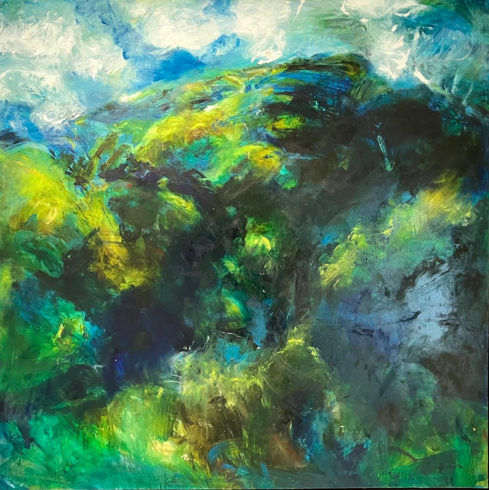 Yasmin David, Untitled (Large Green Landscape), c1998, oil on board, The Thelma Hulbert Gallery, Honiton.